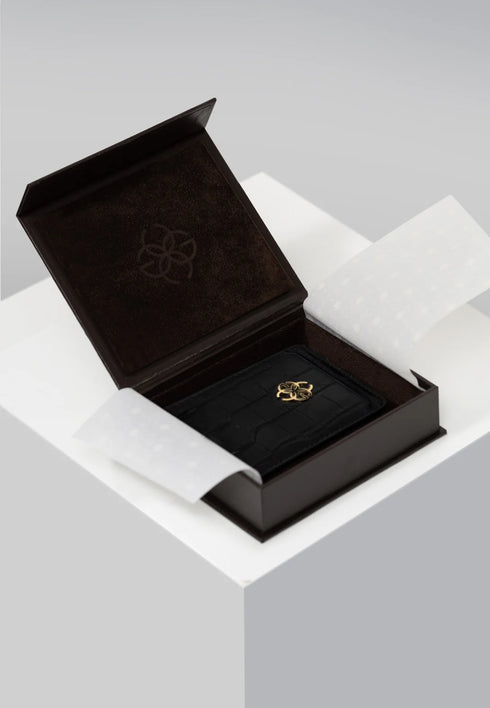 iPhone wallet - Croco Embossed Leather Gold Logo